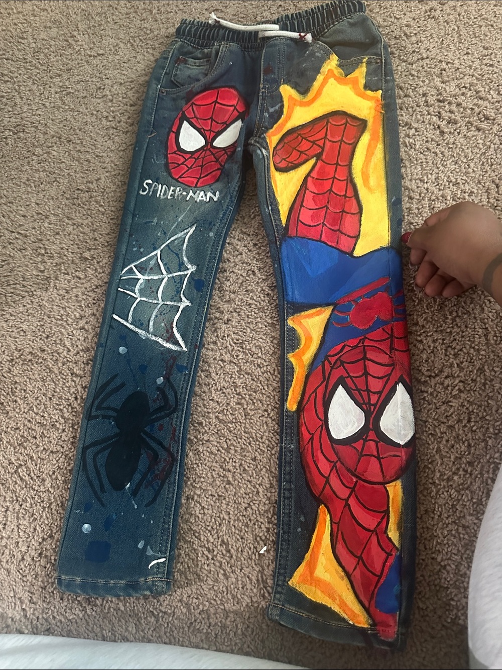 Cat & Jack Boys Denim Spider-Man Painted Jeans Red Blue Yellow